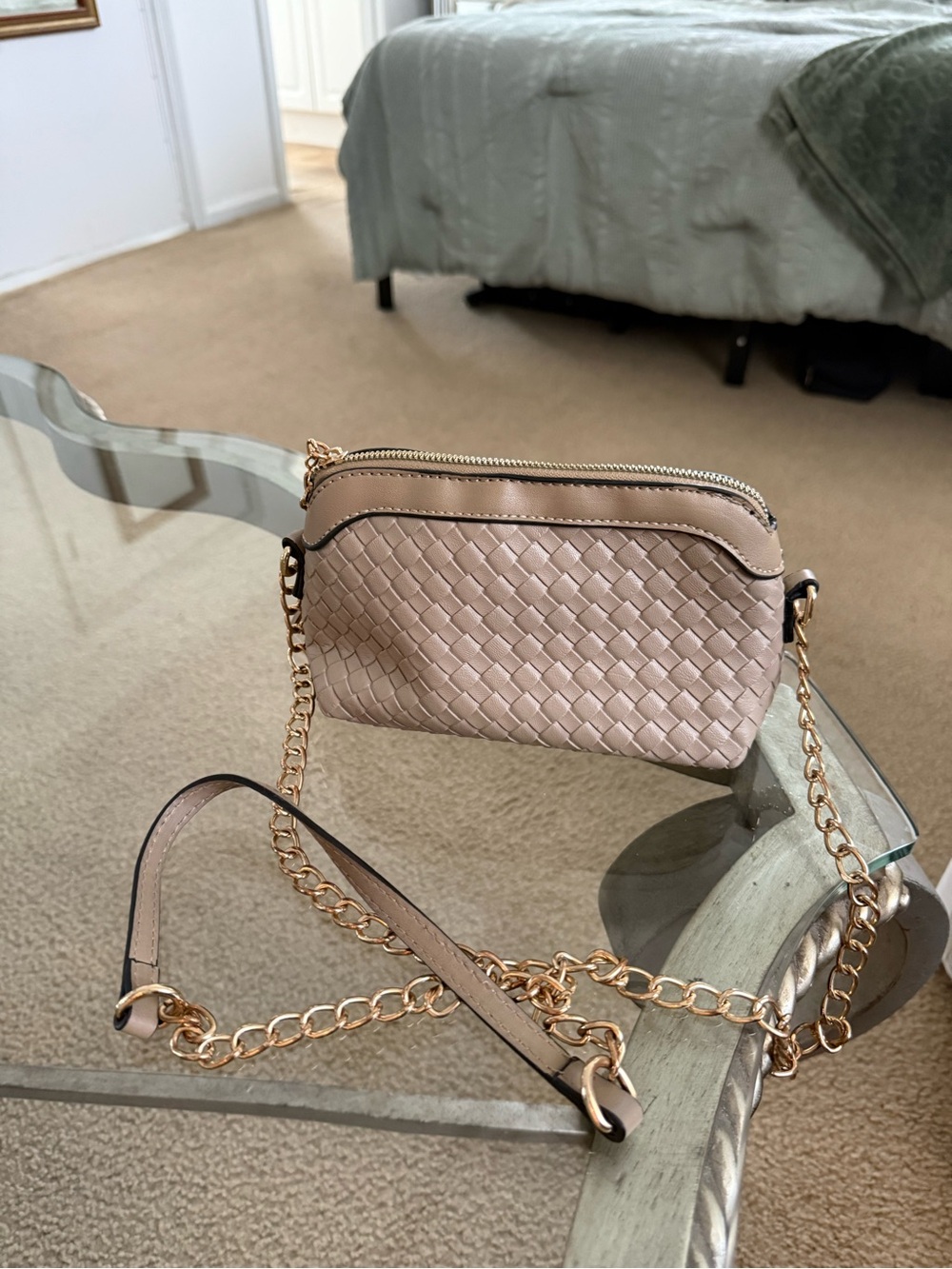 Beige Quilted Mini Crossbody Bag